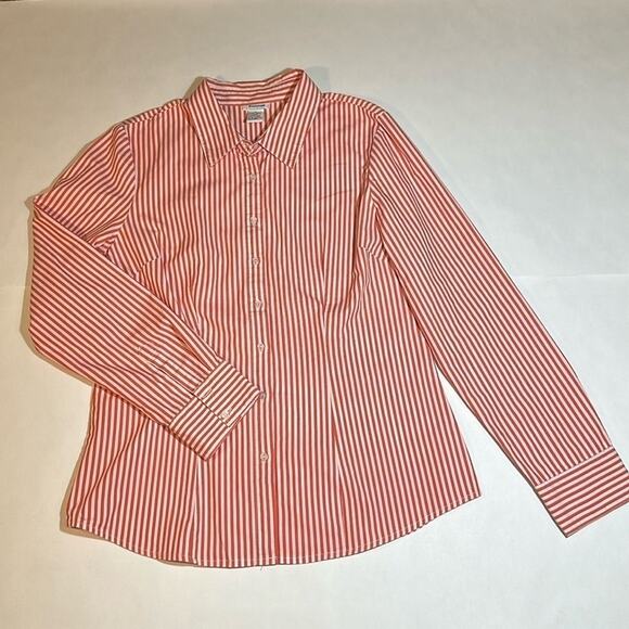 Prototype Button-Front Shirt Striped burn orange White Top Long Sleeve Size L - Picture 1 of 5